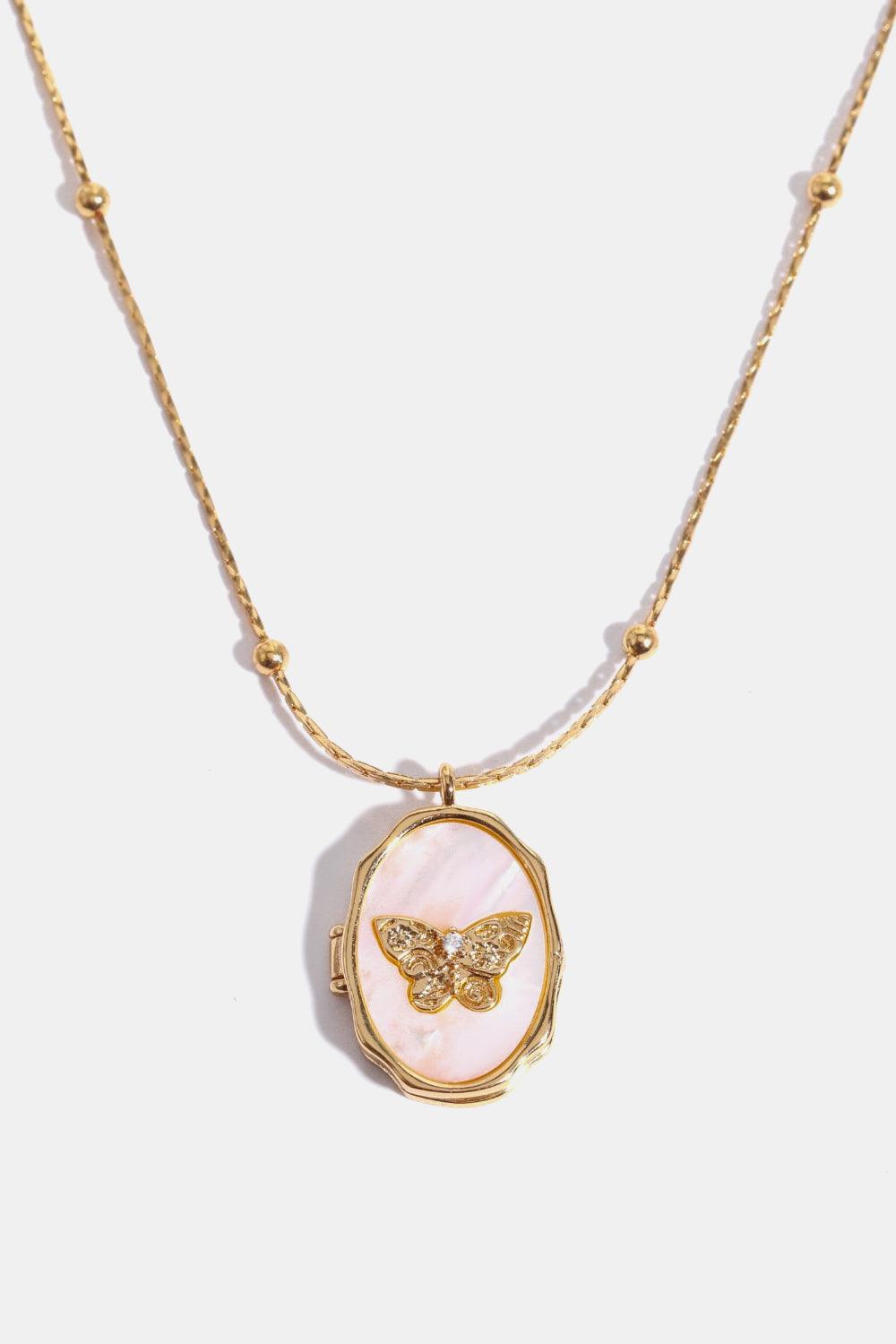 Butterfly Shell Pendant Copper Necklace Gold One Size