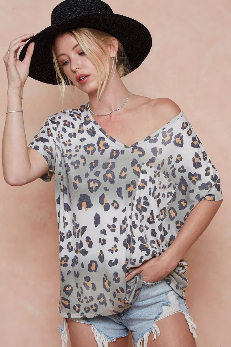 BiBi Tie Dye Leopard Printed Jersey with Front Pocket