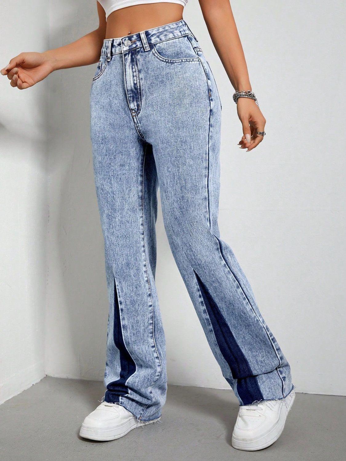 Contrast Bootcut Jeans with Pockets Light