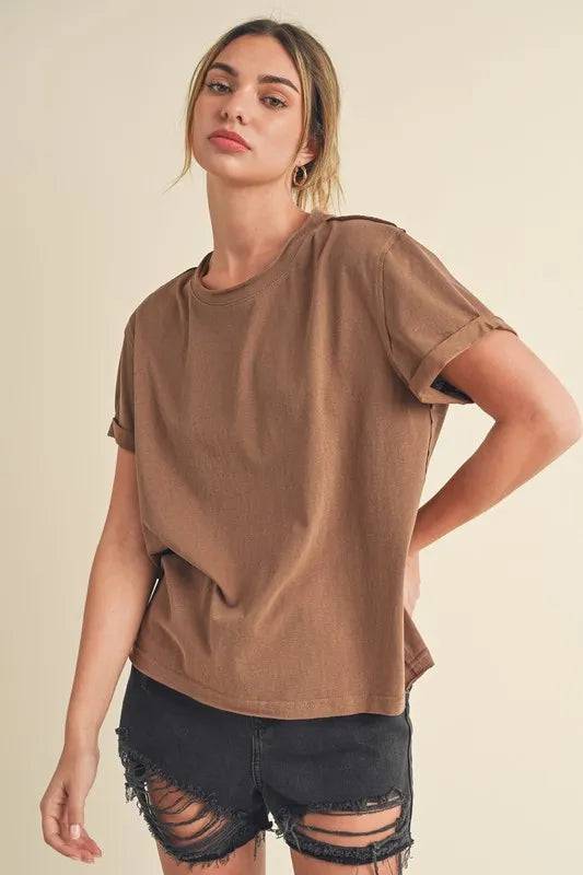 Aemi + Co Exposed Seam Round Neck Short Sleeve T-Shirt