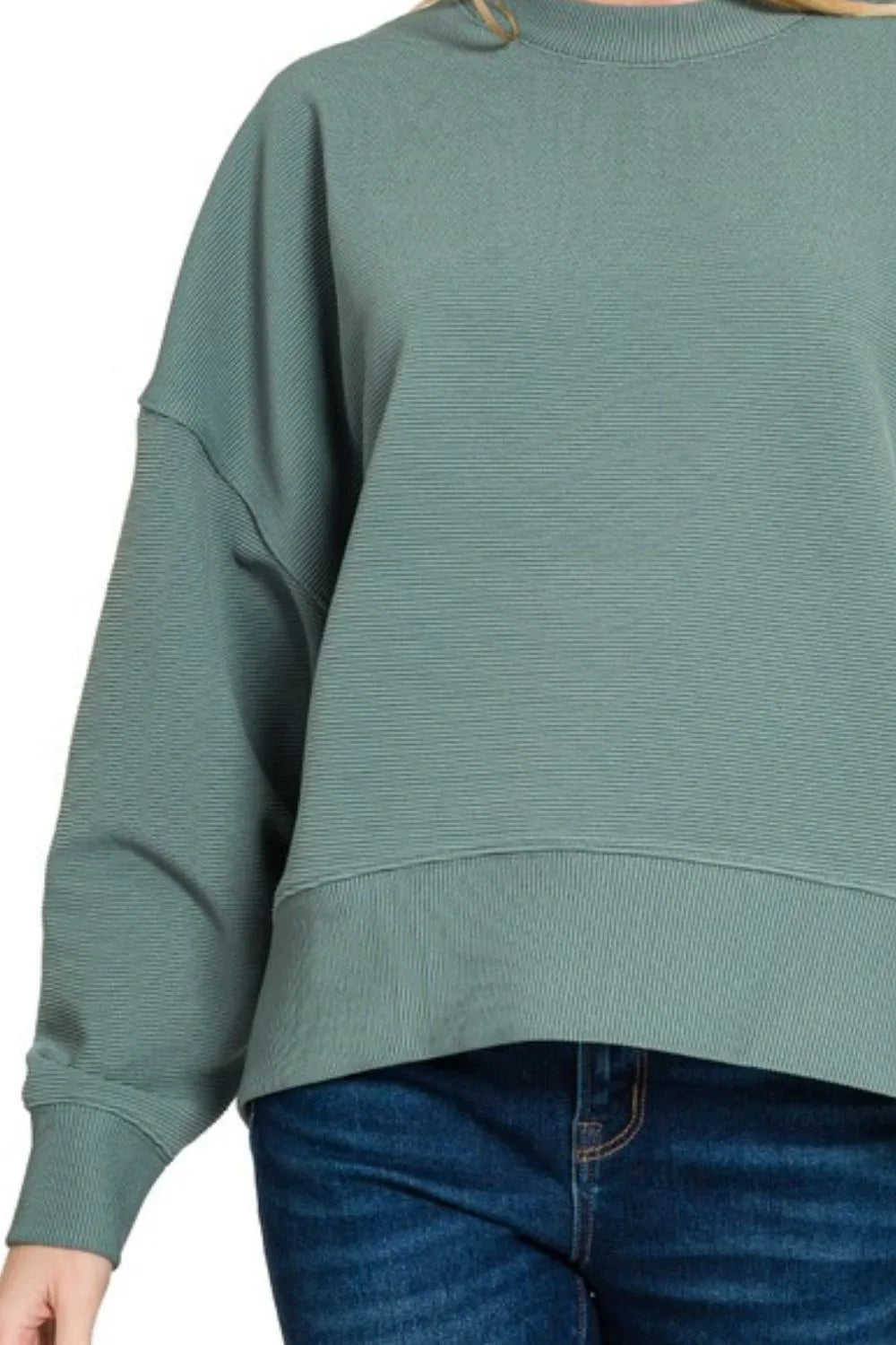 Zenana Ribbed Balloon Sleeve Sweatshirt