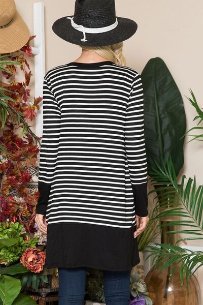 Celeste Full Size Striped Button Up Long Sleeve Cardigan Plus Size