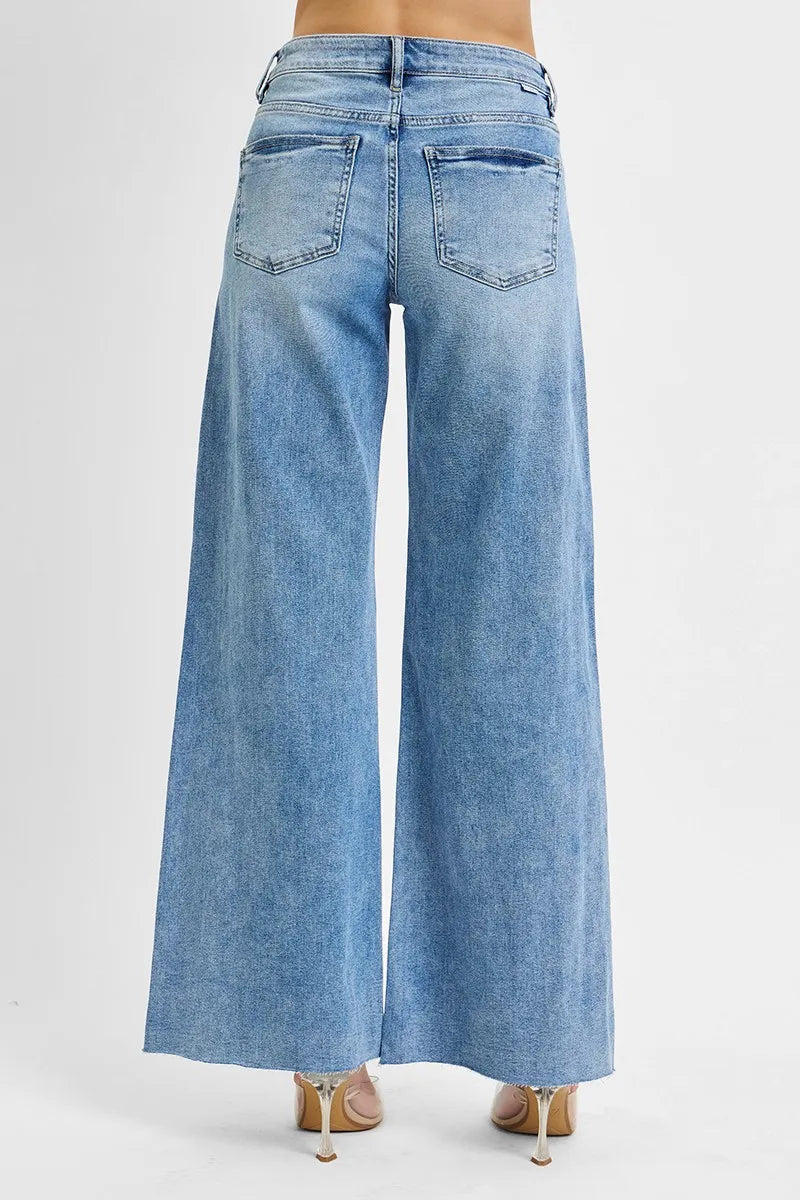 RISEN Full Size Tummy Control High Rise Ankle Palazzo Jeans Plus Size