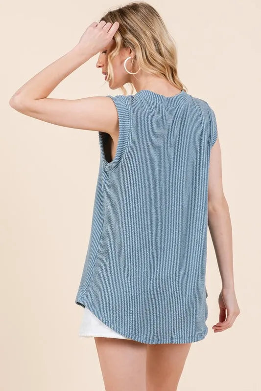 BOMBOM Rib Knit V-Neck Tank