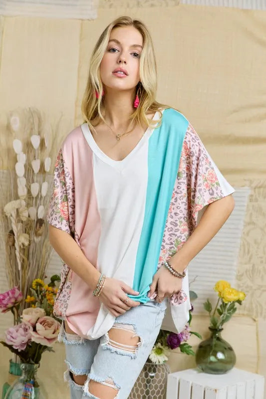 ADORA Colorblock Casual Knit Tunic Top