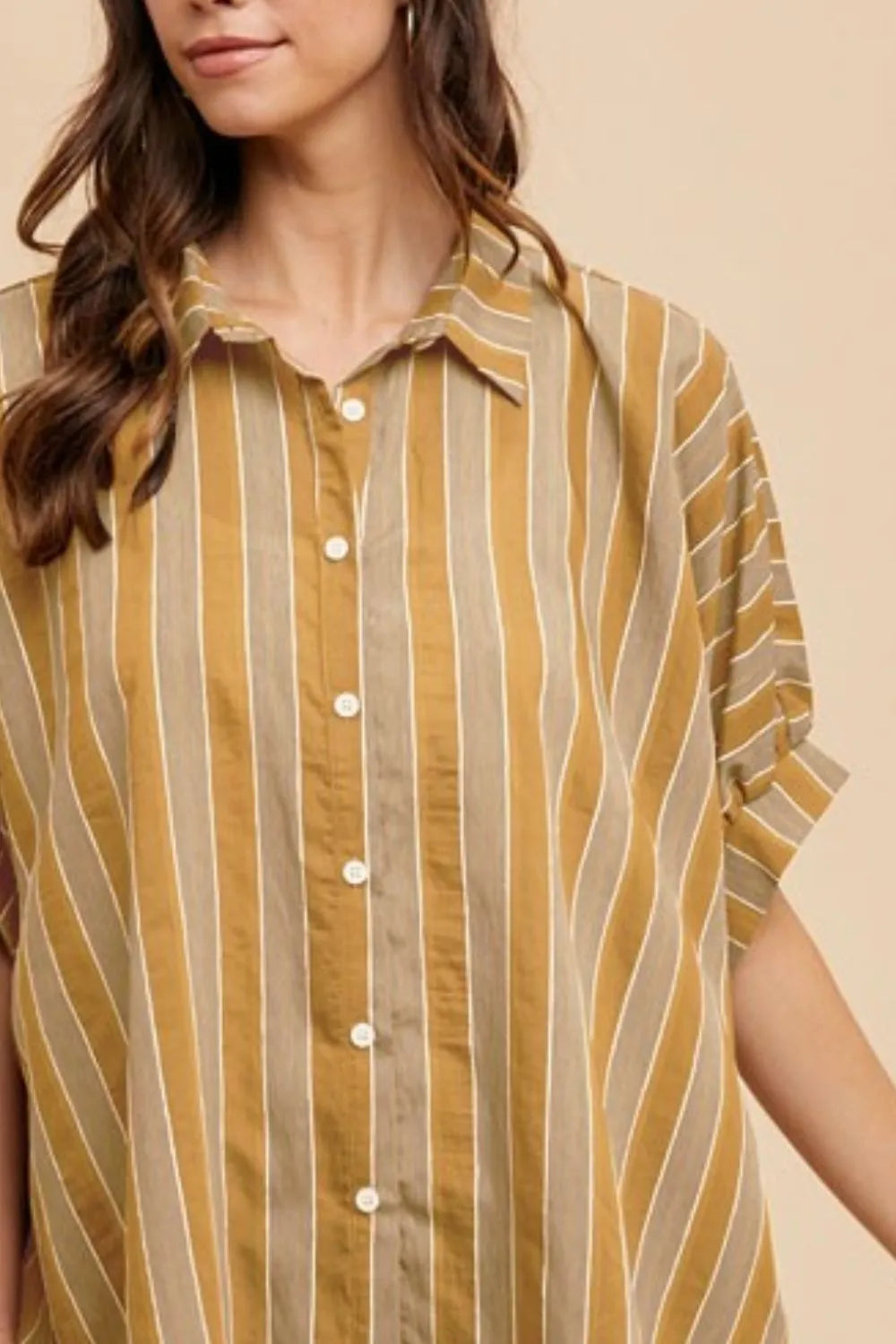 Annie Wear Oversized Drop Shoulder Striped Woven Shirt