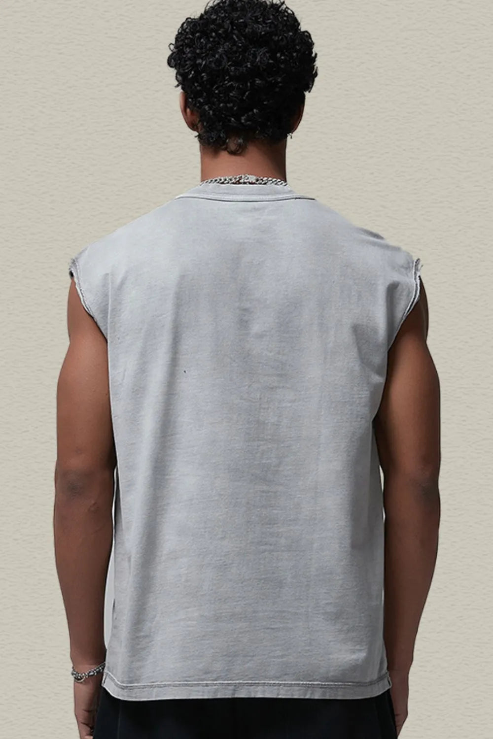 Men's Washed Round Neck Sleeveless Top Gray