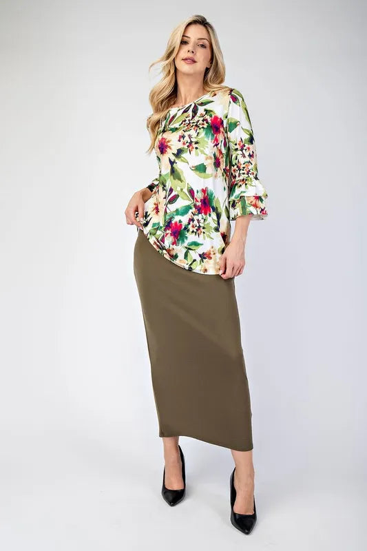 Celeste Full Size Floral Layering Tops with None Slip Sleeves Plus Size