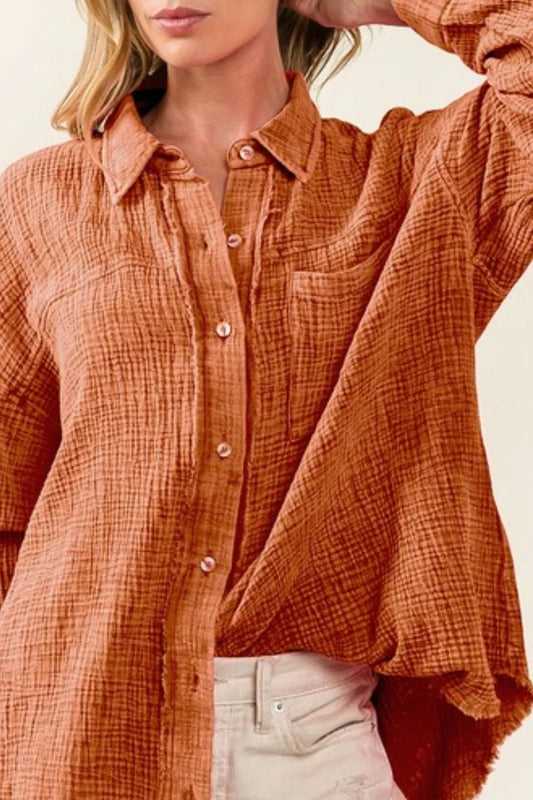 BiBi Raw Edge Detailed Mineral Washed Loose Fit Shirt