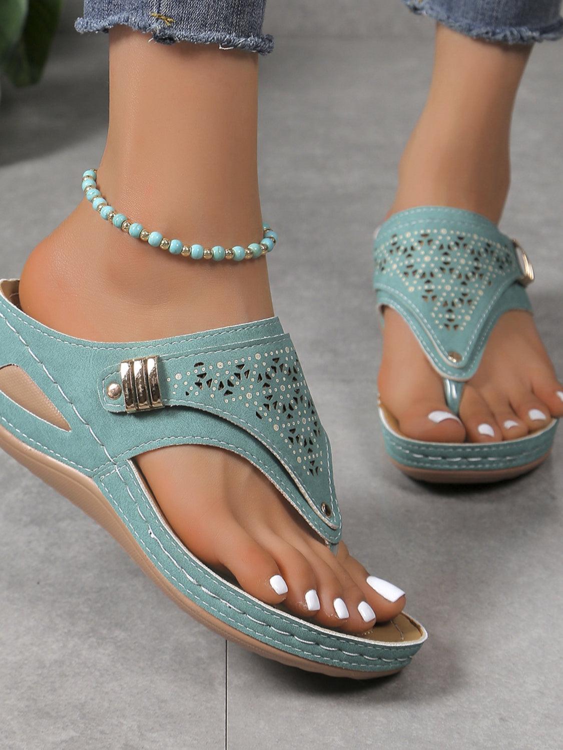 Cutout Toe Post PVC Sandals Turquoise