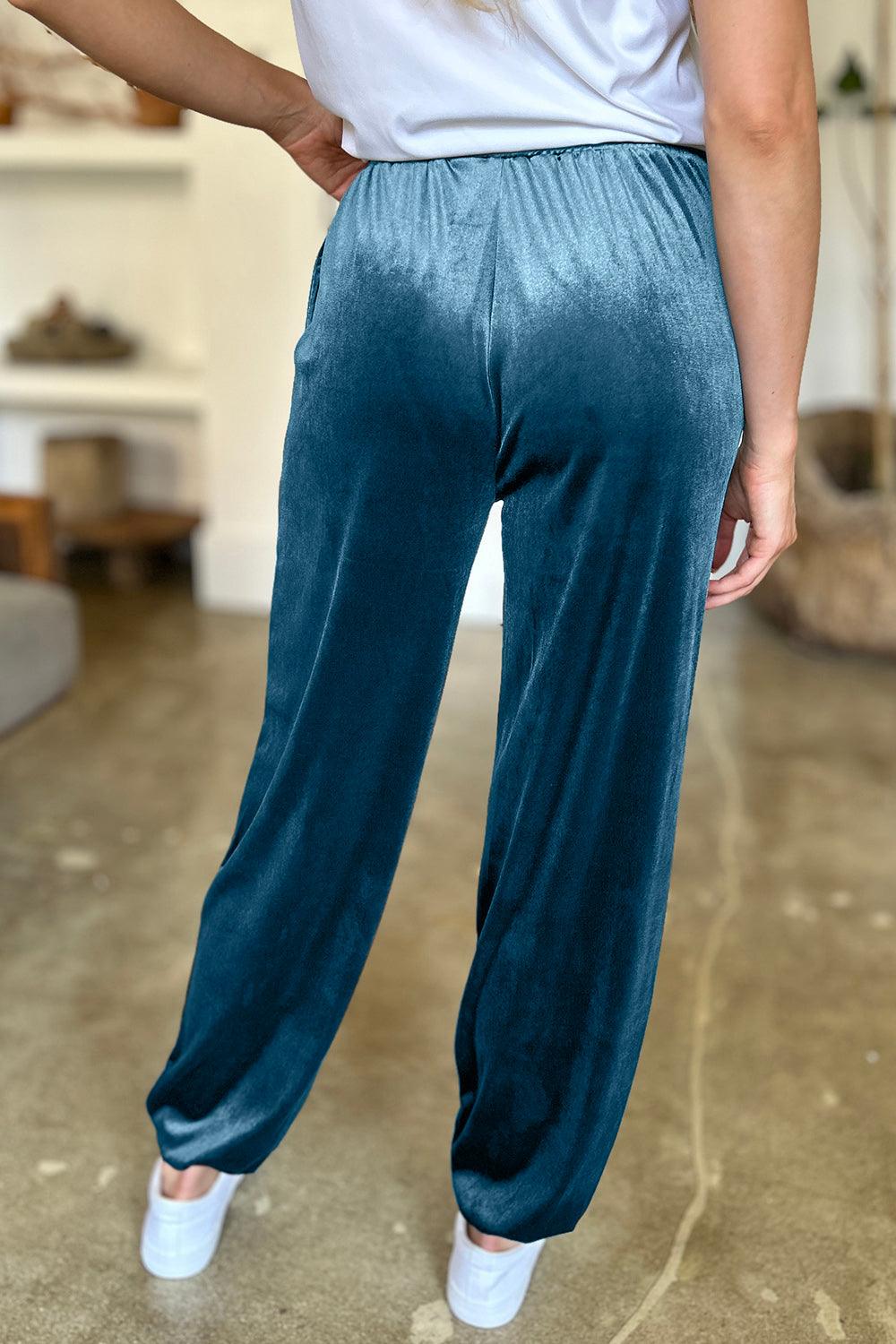 FAM-FAM Pocketed Elastic Waist Joggers Deep Teal