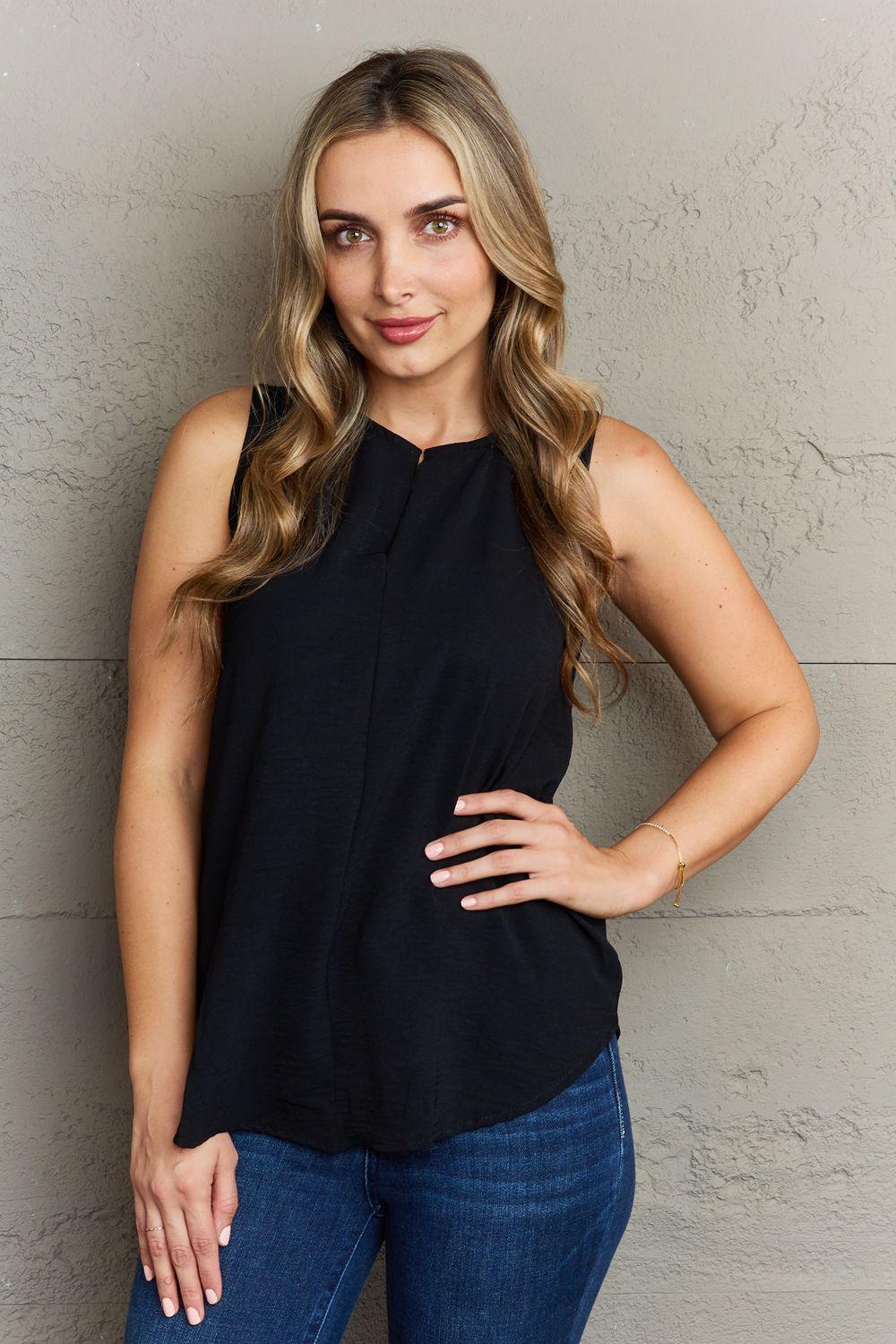 Ninexis First Glance Sleeveless Neckline Slit Top Black