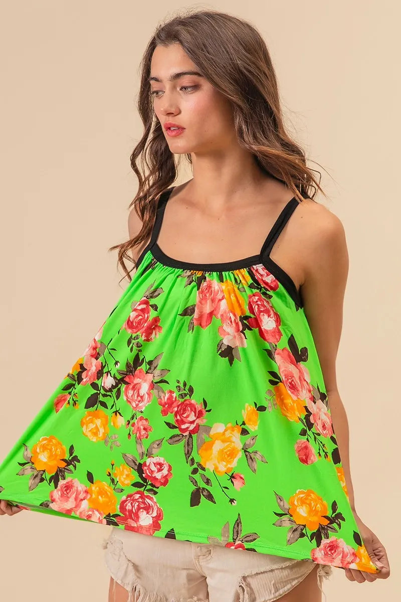BiBi Floral Print Jersey Knit Gathering Cami Top