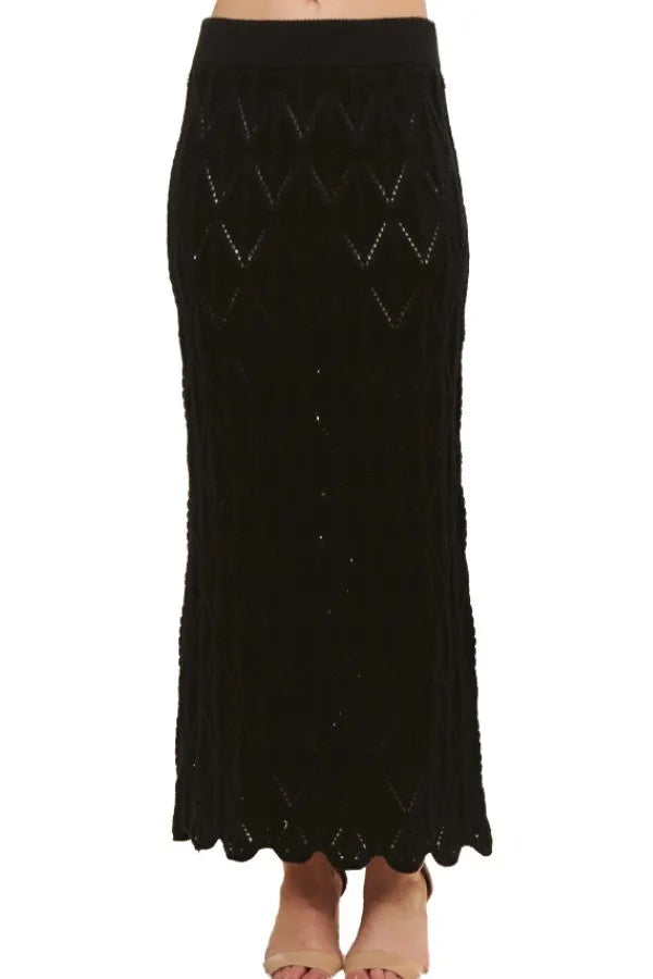 ADORA Scallop Trim Detail Knit Skirt BLACK