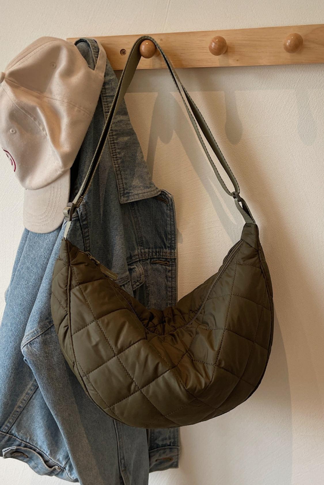 Plaid Quilted Adjustable Strap Crossbody Bag Moss One Size