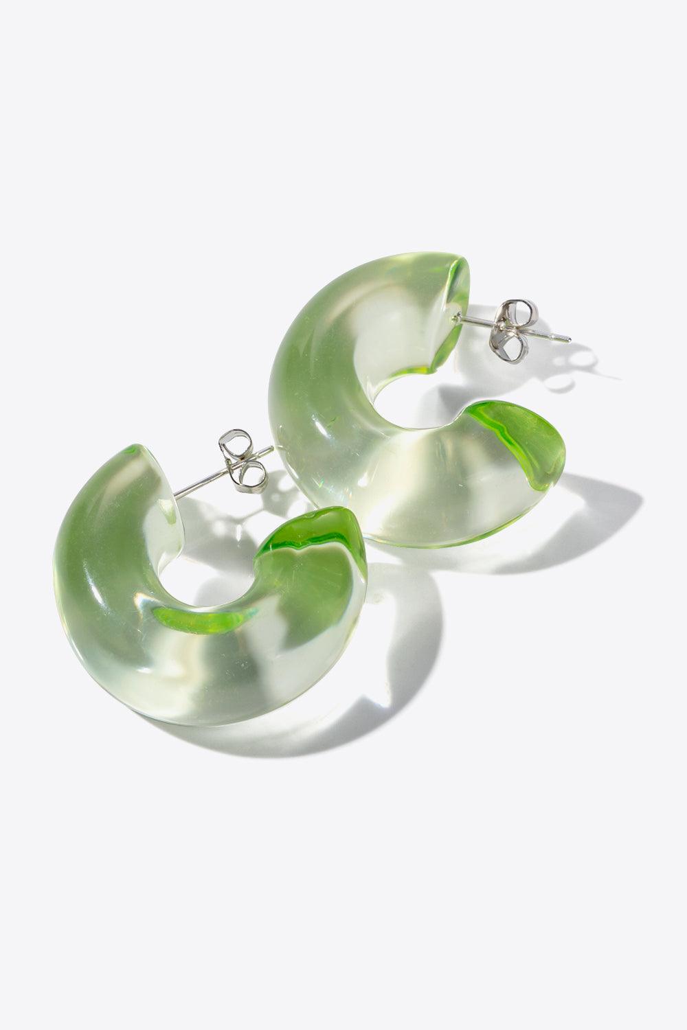 Resin C-Hoop Earrings Yellow-Green One Size