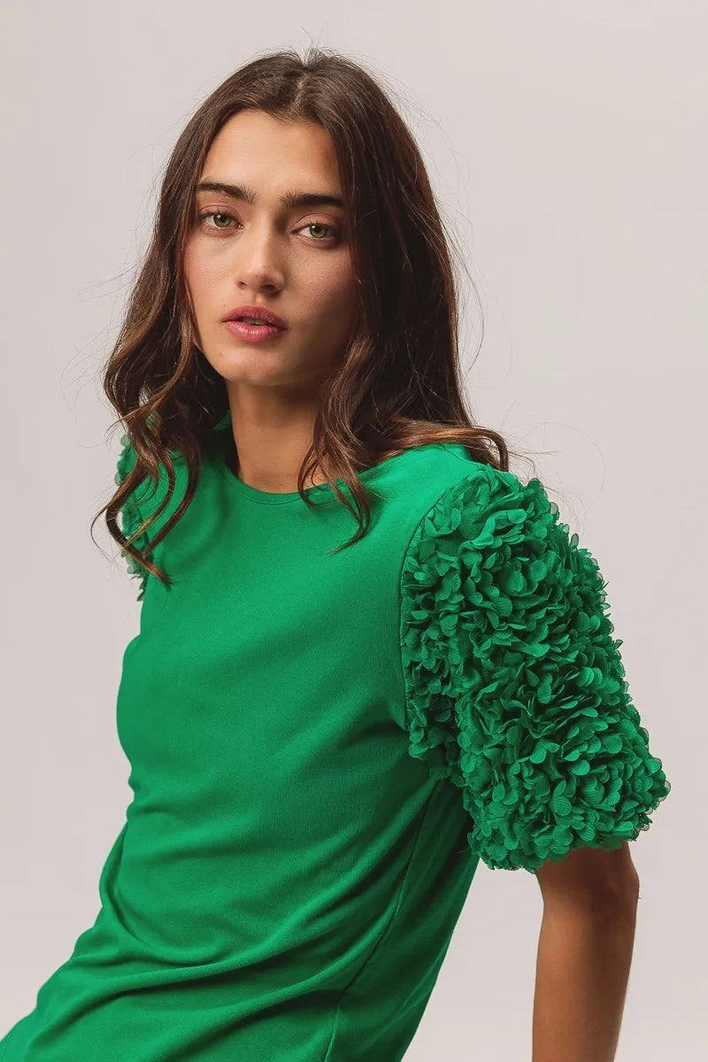 BiBi Short Mesh Flower Sleeve Knit Top