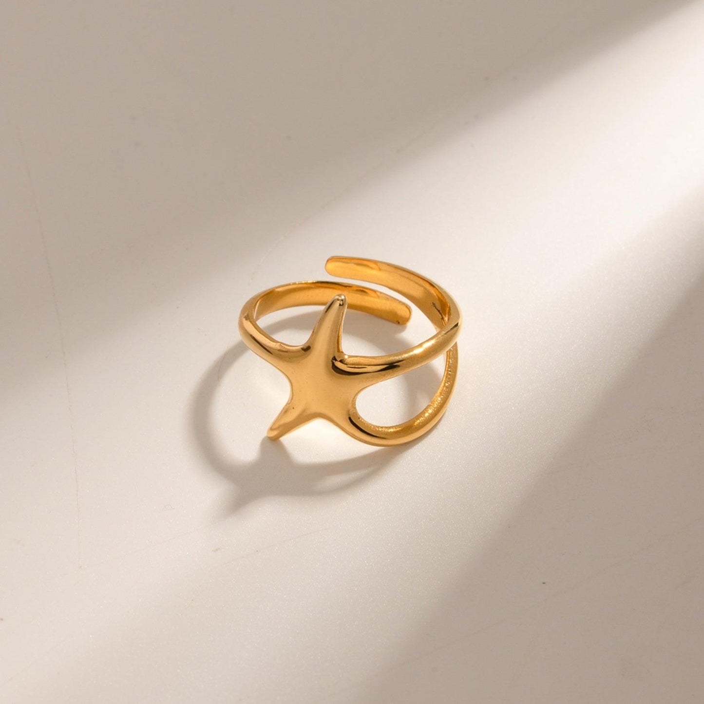 Gold-Plated Stainless Steel Star Ring Gold One Size