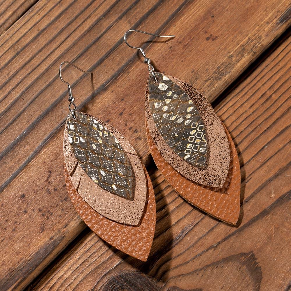 PU Leather Drop Earrings Brown One Size