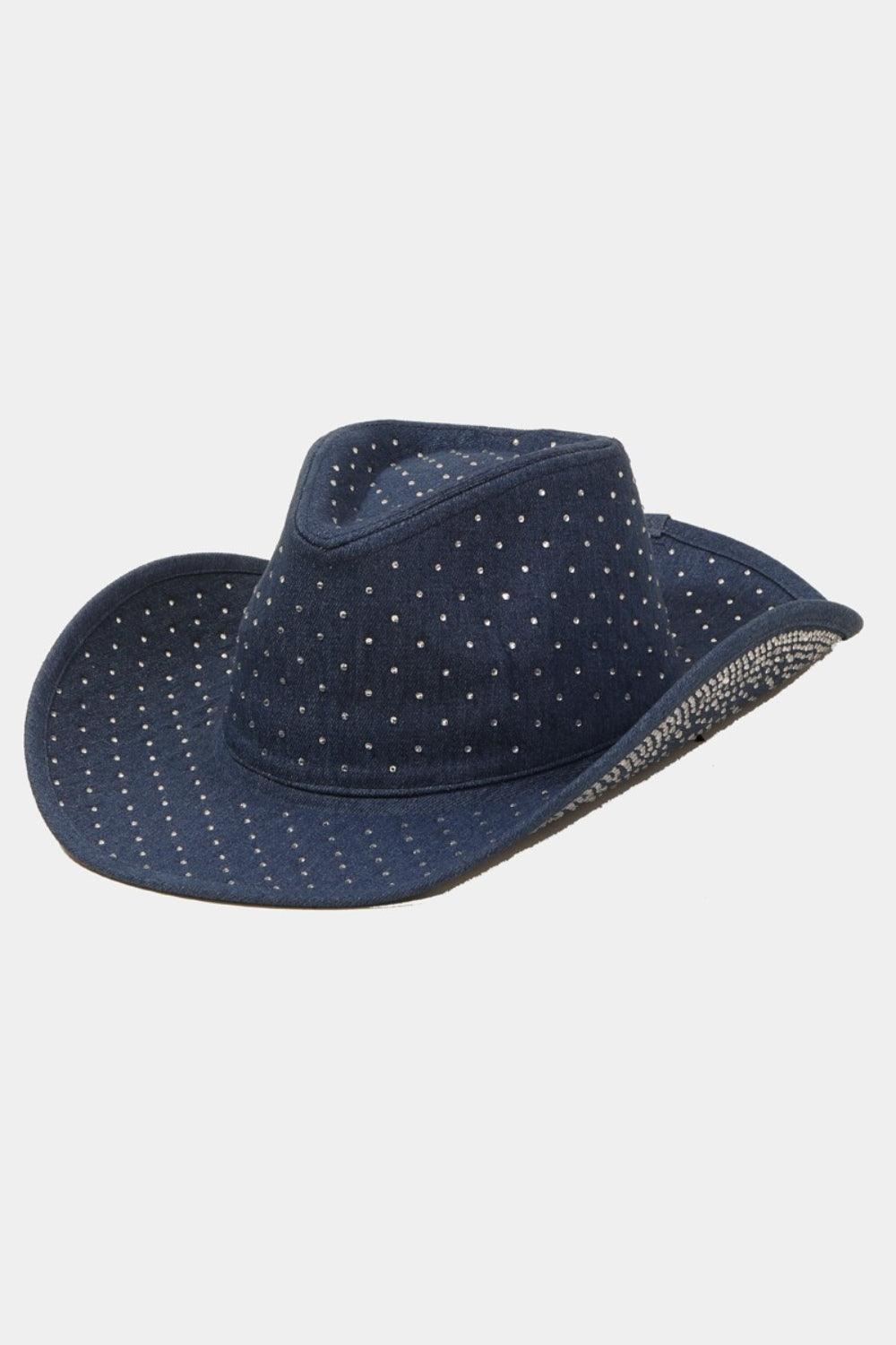 Fame Rhinestone Wide Brim Denim Hat DN One Size
