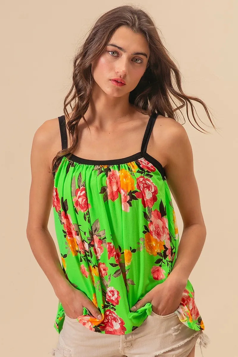 BiBi Floral Print Jersey Knit Gathering Cami Top