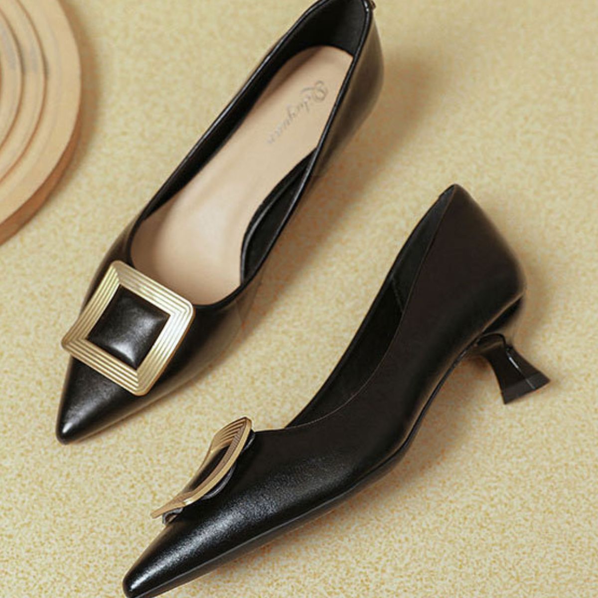 Point Toe Flare Heel Pumps