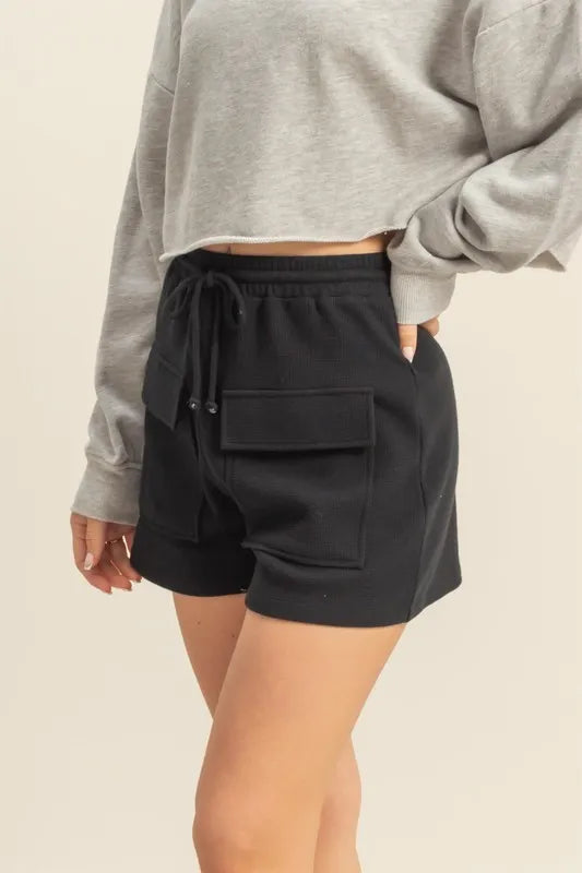 HYFVE Drawstring Waffle Knit Front Pocket Shorts