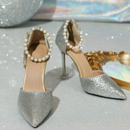 Point Toe Stiletto Pumps Silver