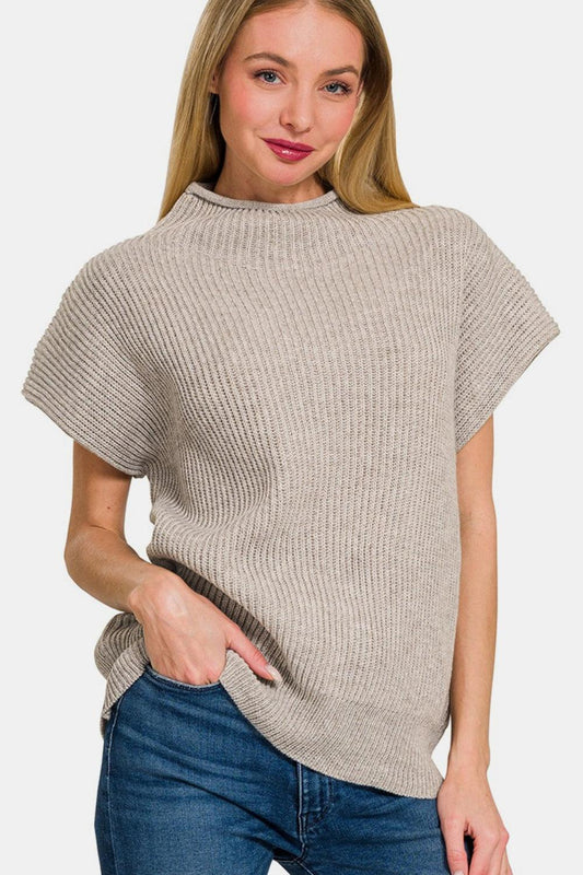 Zenana Short Sleeve Mock Neck Sweater for Effortless Style