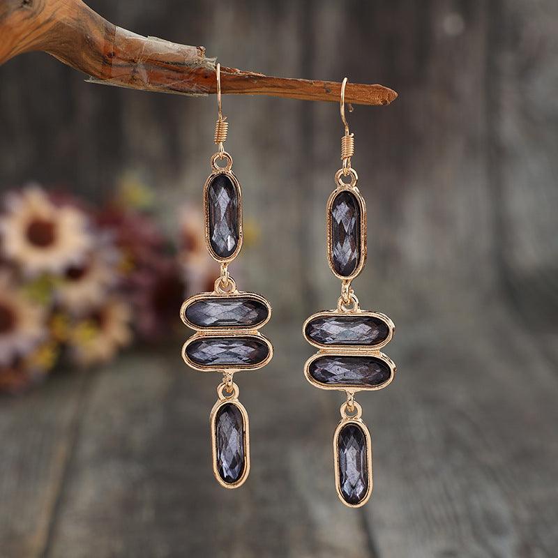 Alloy Colourful Stone Earrings Gold One Size