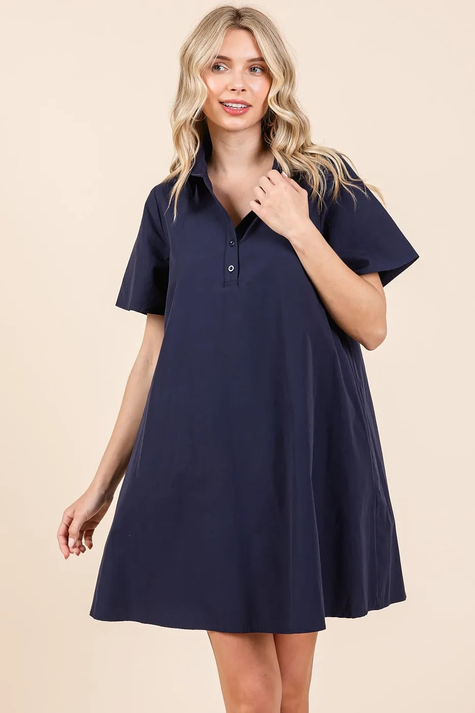 Mittoshop Poplin Collar Pleated Back Mini Dress DEEP NAVY