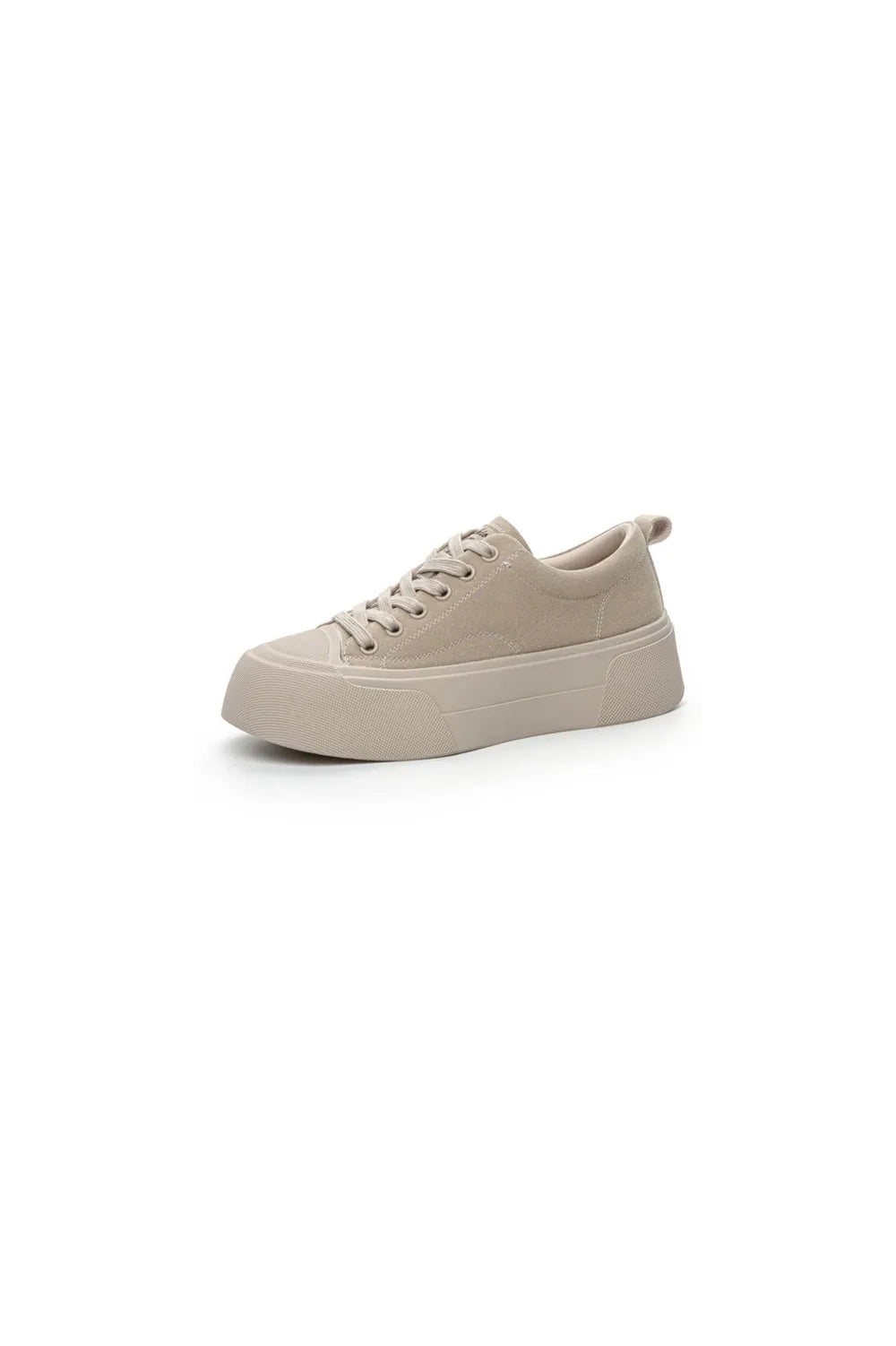 Round Toe Lace Up Platform Sneakers Beige