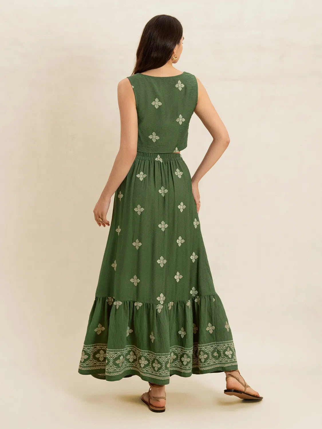 Embroidered Square Neck Cami and Skirt Set