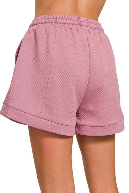 Zenana Textured Knit Jacquard Drawstring Shorts