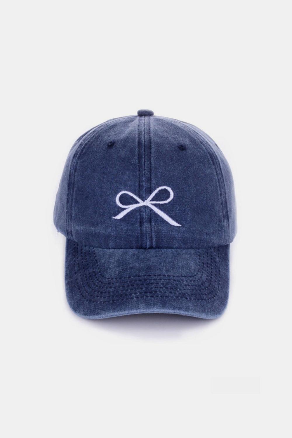 Zenana Bow Embroidered Washed Cotton Caps Navy One Size