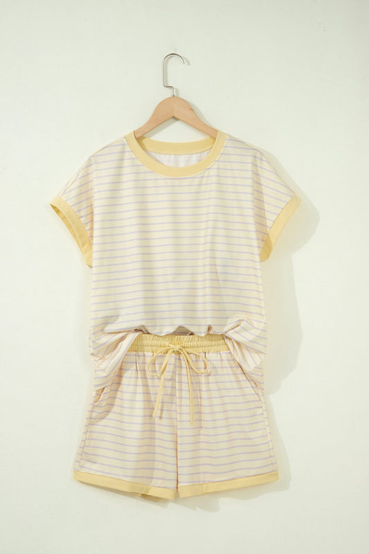 Stripe Relaxed Tee & Drawstring Shorts Set