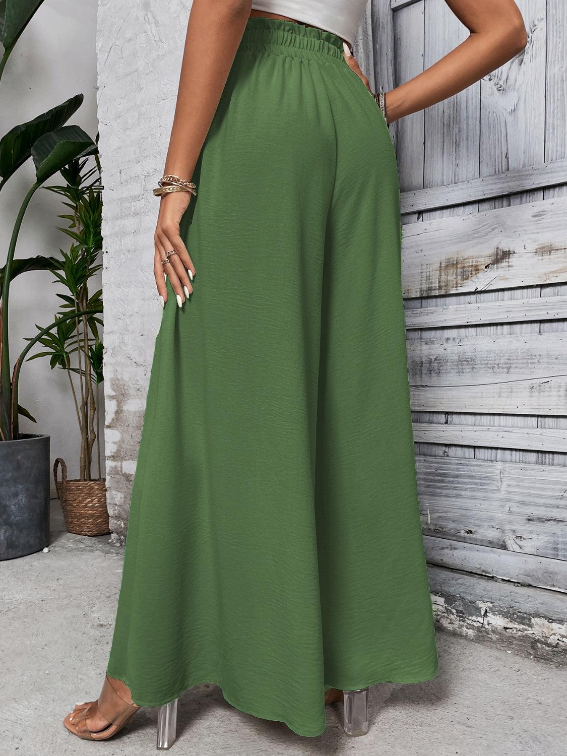 Honey Tied High Waist Wide Leg Pants Matcha Green