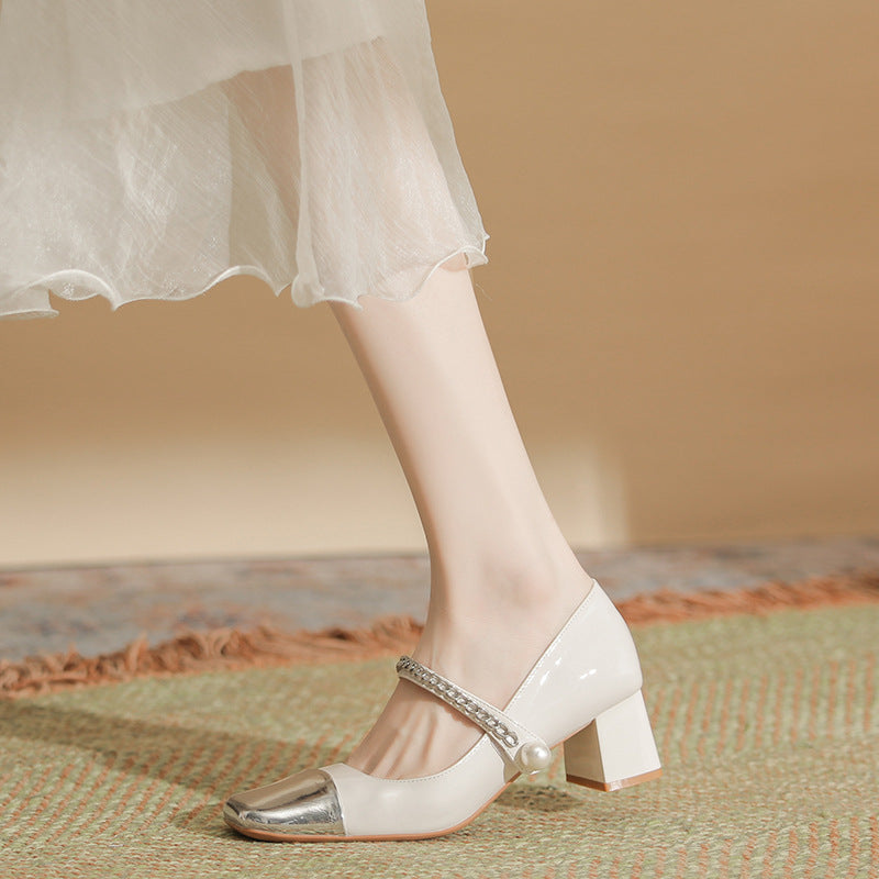 Square Toe Block Heels Pumps