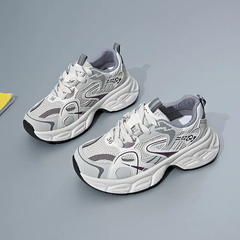 Contrast Round Toe Platform Athletic Beige