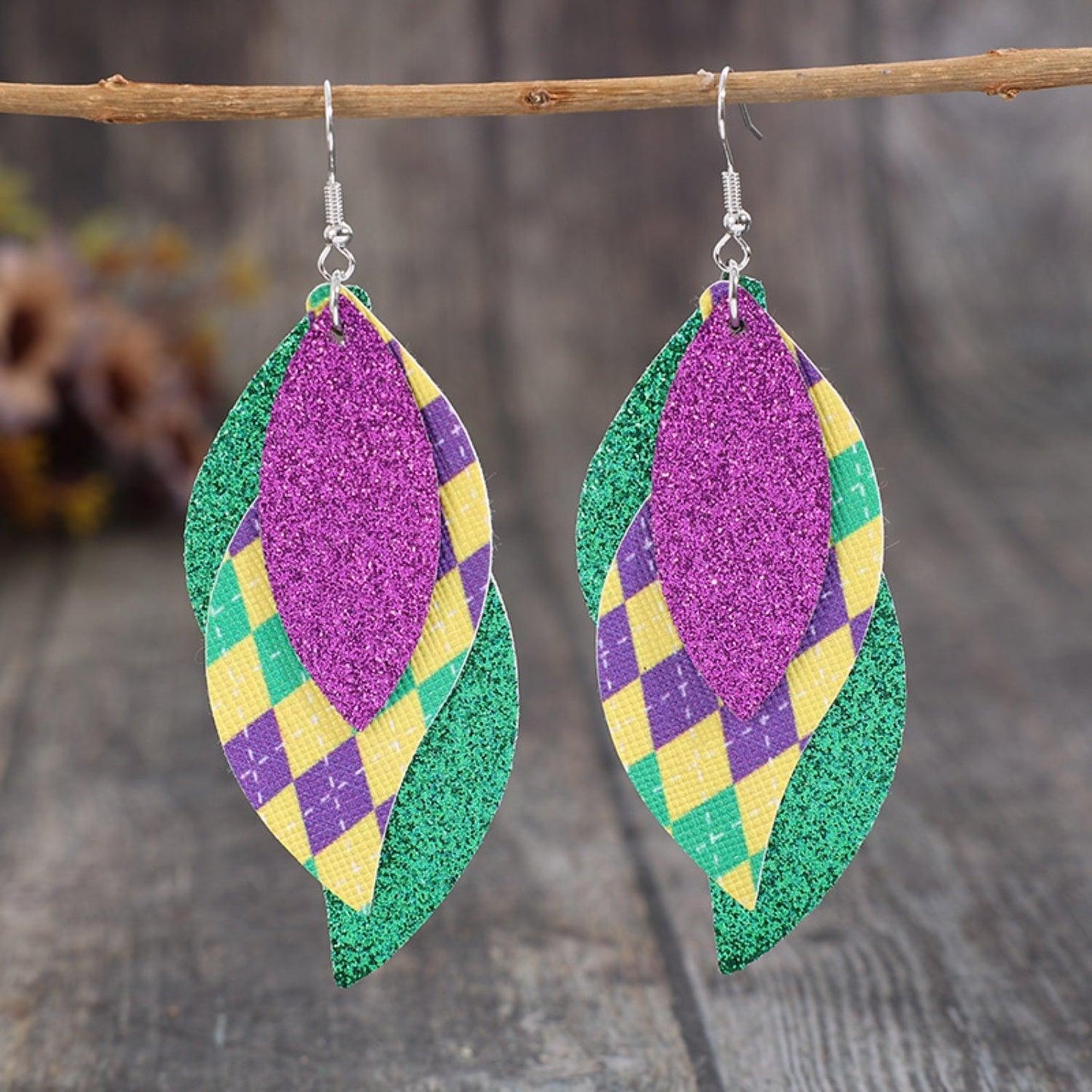 PU Leather Leaf Dangle Earrings Style B One Size