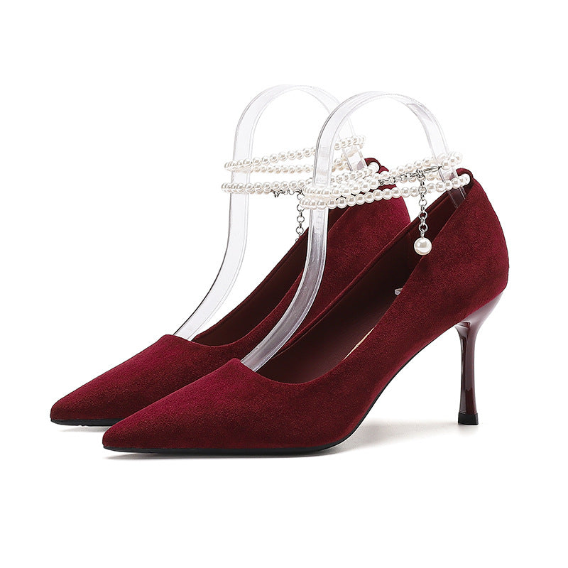 Point Toe Stiletto Pumps Burgundy