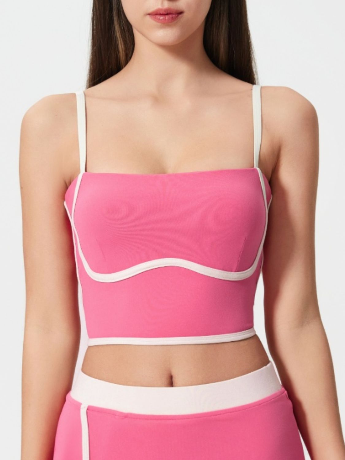 Millennia Contrast Trim Square Neck Active Cami with Detachable Chest Pads