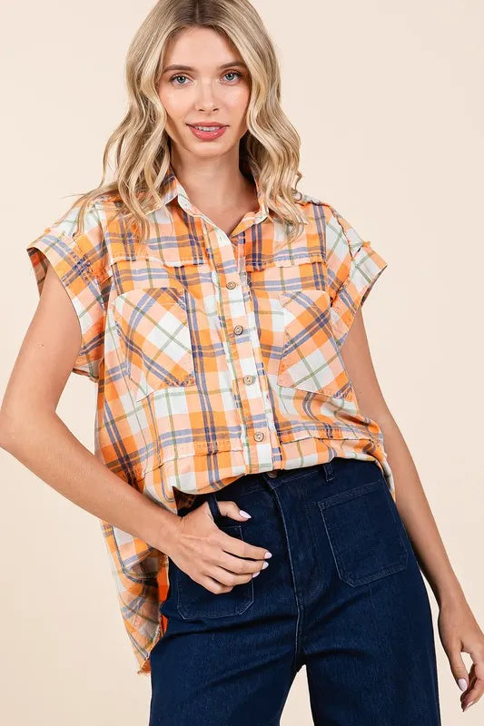 Mittoshop Mineral Wash Plaid Button Down Shirt