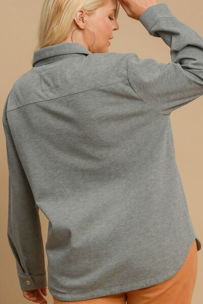 Umgee Full Size Button Down Collared Neck Shacket Plus Size