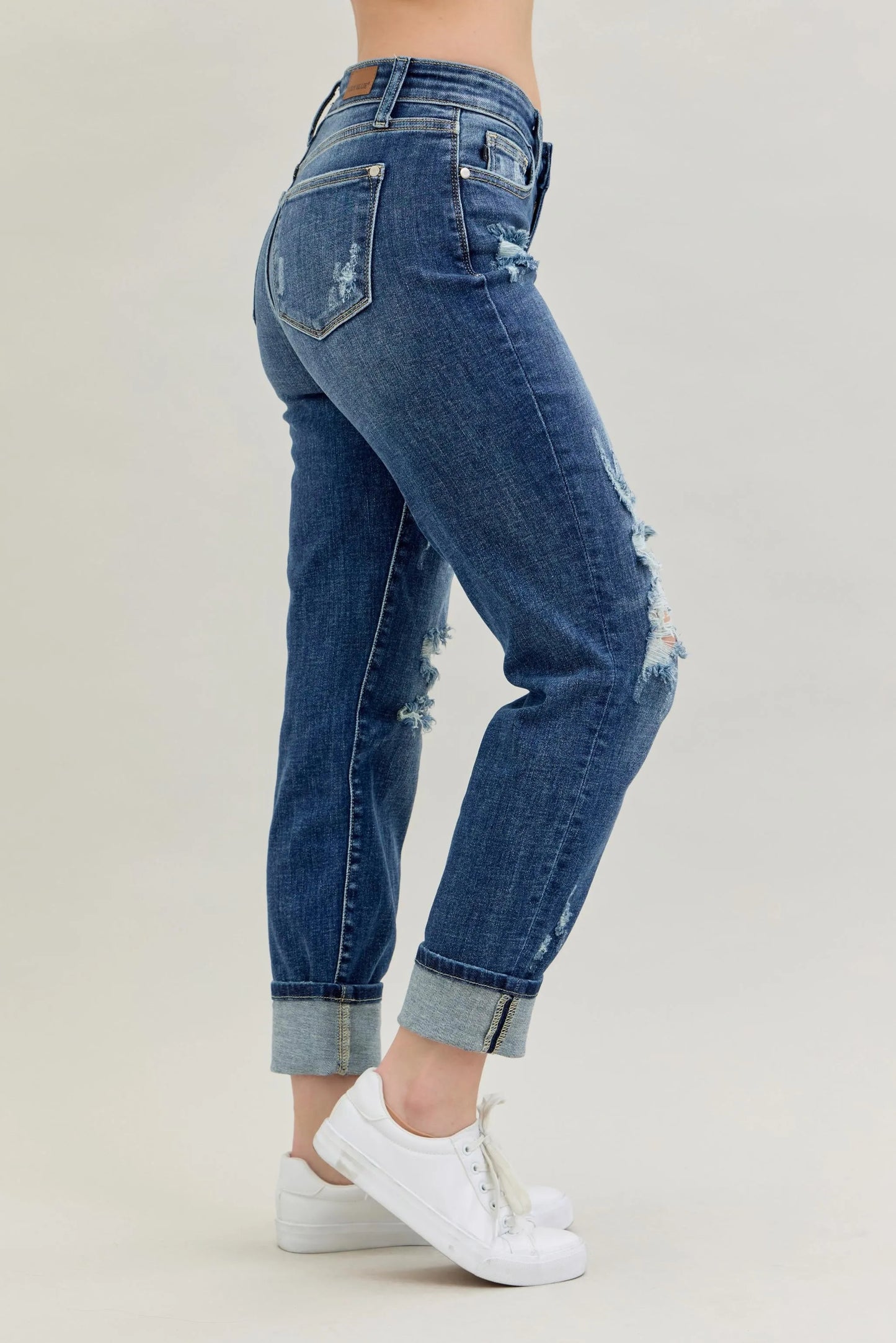 Judy Blue Full Size Mid Rise Cuffed Destroy Bf Jeans Plus Size