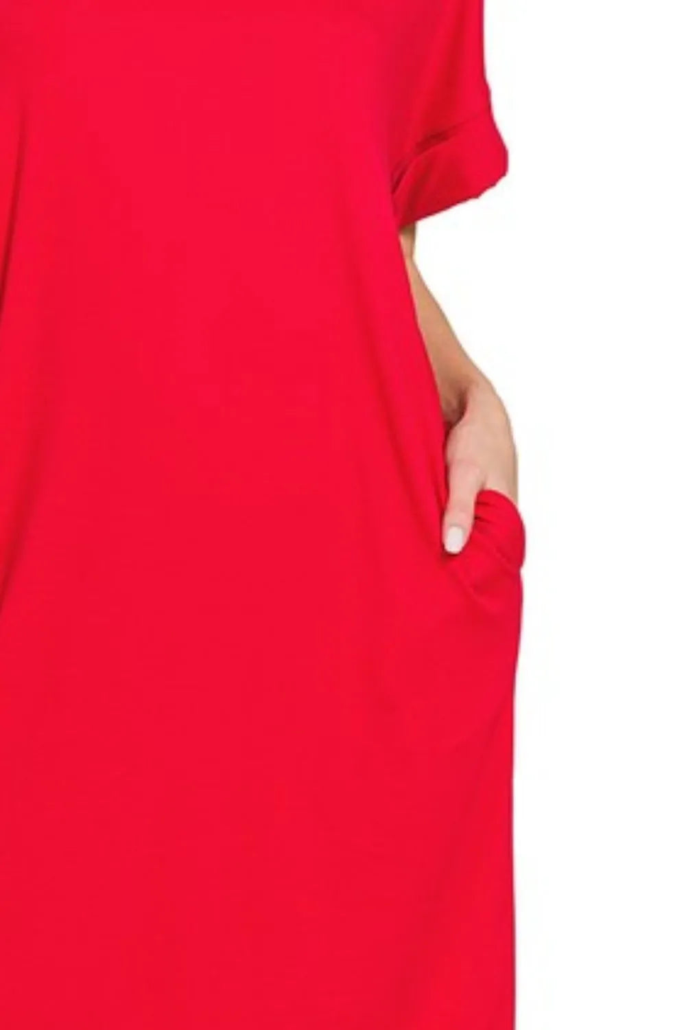 Zenana Rolled Short Sleeve Round Neck Dress
