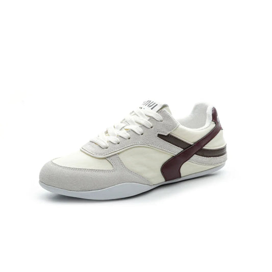 Lace Up Round Toe Contrast Flat Sneakers Beige