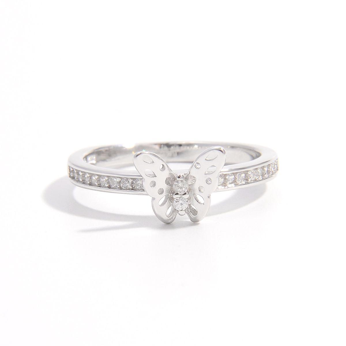925 Sterling Silver Inlaid Zircon Butterfly Ring Silver