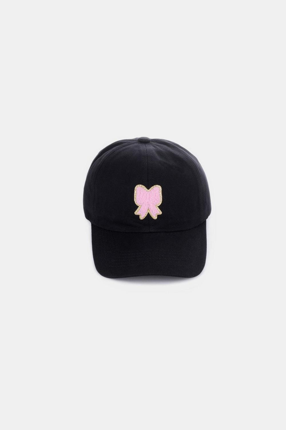 Zenana Ribbon Bow Chenille Patch Baseball Cap Black One Size