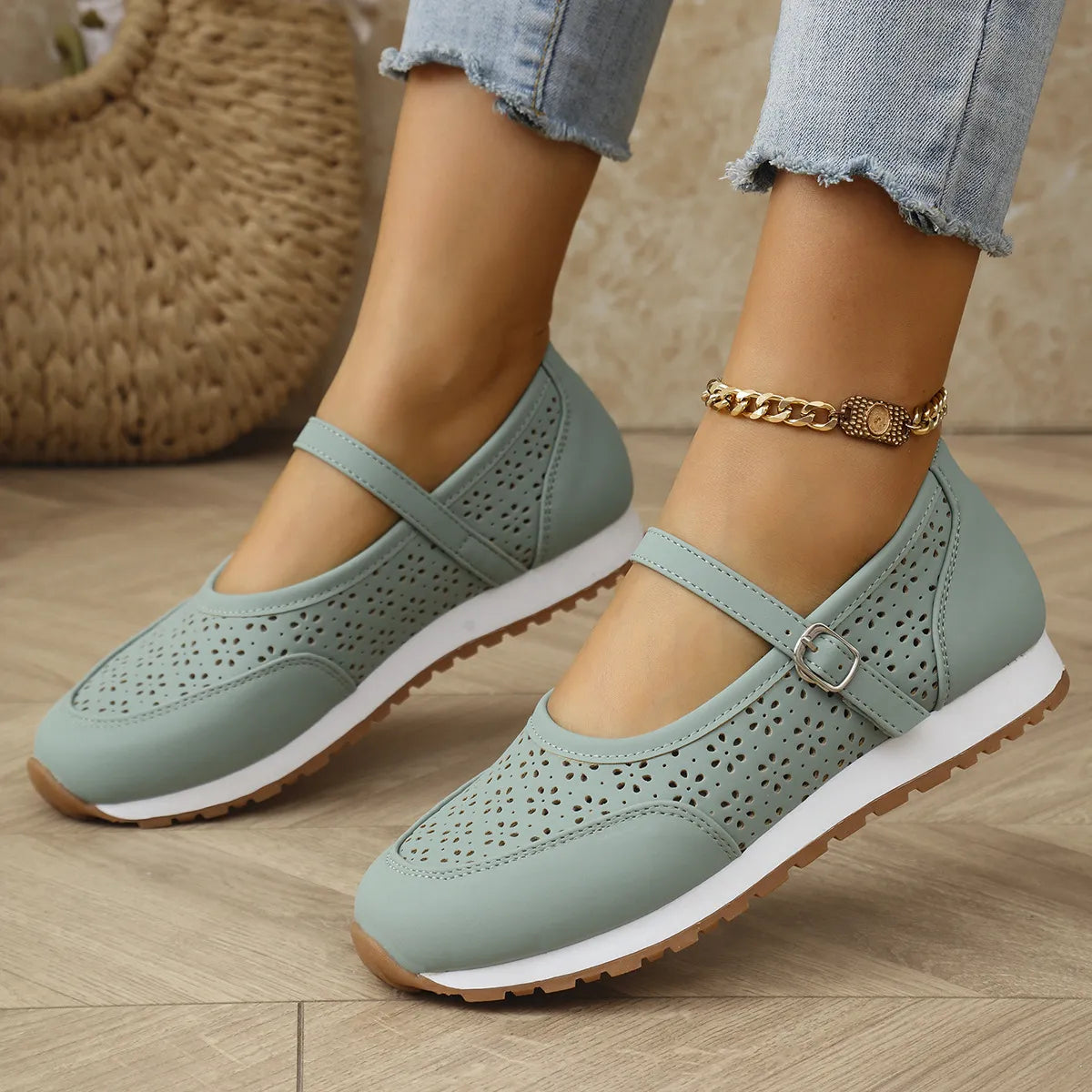 Round Toe Flats Sneakers Sage